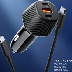ŁADOWARKA SAMOCHODOWA SPIGEN ESSENTIAL EV1133 3-PORTOWA 113W CZARNA