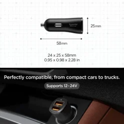 ŁADOWARKA SAMOCHODOWA SPIGEN ESSENTIAL EV302 2-PORT CAR CHARGER 30W CZARNA