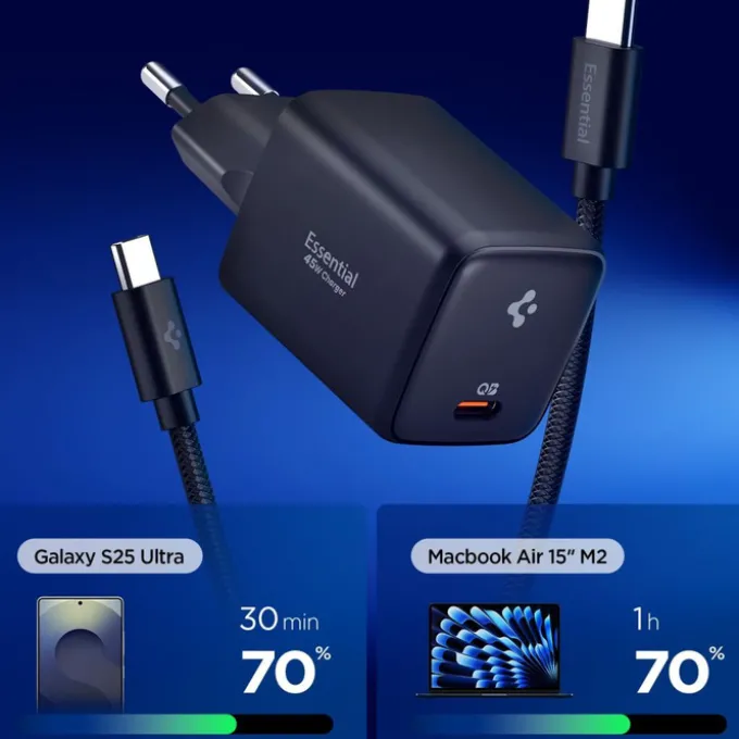 ŁADOWARKA SIECIOWA SPIGEN EE451EU ESSENTIAL 1-PORT 45W Z KABLEM USB-C CZARNA