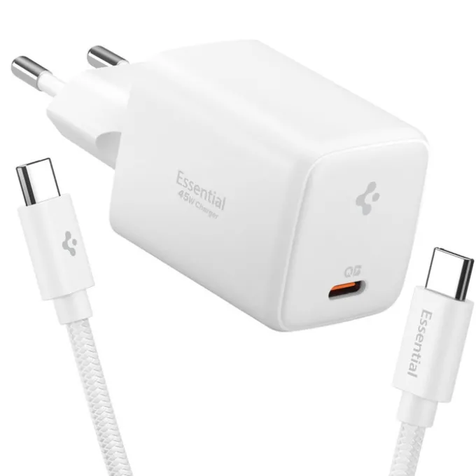 ŁADOWARKA SIECIOWA SPIGEN EE451EU ESSENTIAL 1-PORT 45W Z KABLEM TYPE-C BIAŁA
