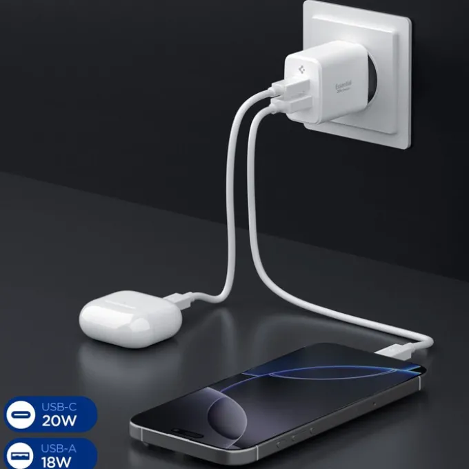 ŁADOWARKA SIECIOWA SPIGEN ESSENTIAL EE202EU 2-PORTOWA 20W BIAŁA