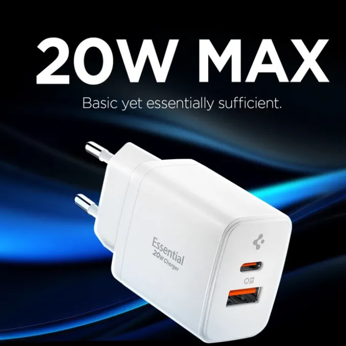 ŁADOWARKA SIECIOWA SPIGEN ESSENTIAL EE202EU 2-PORTOWA 20W BIAŁA