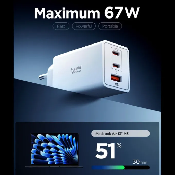 ŁADOWARKA SIECIOWA SPIGEN ESSENTIAL EE673EU 3-PORTOWA 67W BIAŁA