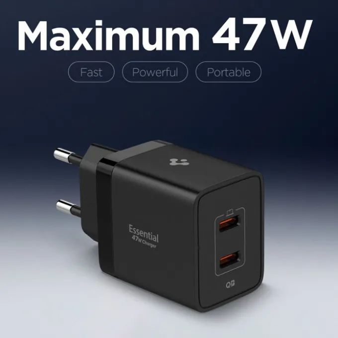ŁADOWARKA SIECIOWA SPIGEN ESSENTIAL EE472EU 2-PORTOWA 47W CZARNA