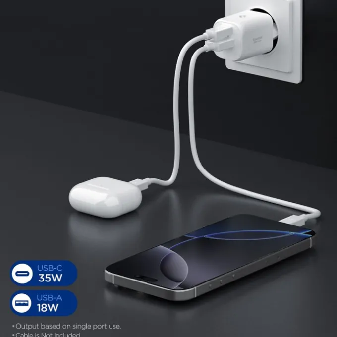 ŁADOWARKA SIECIOWA SPIGEN ESSENTIAL EE352EU 2-PORTOWA 35W BIAŁA