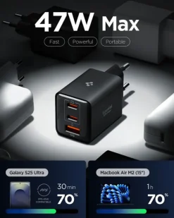 ŁADOWARKA SIECIOWA SPIGEN ESSENTIAL 47W USB-C USB-A EE473EU CZARNA