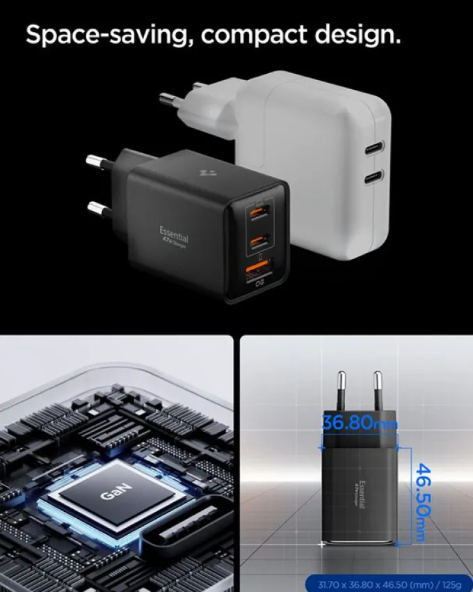 ŁADOWARKA SIECIOWA SPIGEN ESSENTIAL 47W USB-C USB-A EE473EU CZARNA