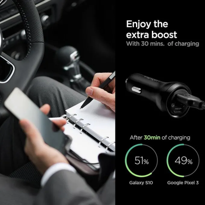 Ładowarka SPIGEN STEADIBOOST F31QC 2-PORT CAR CHARGER PD27W/QC3.0 BLACK