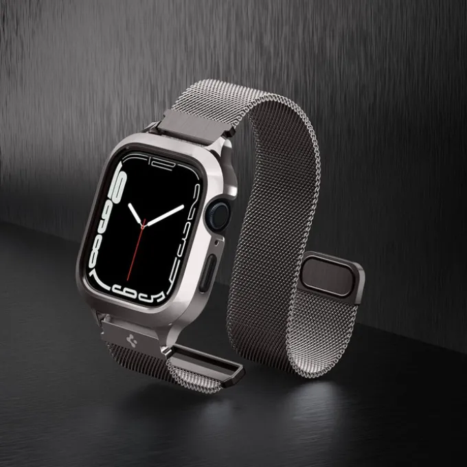 Etui i Pasek Spigen Metal Fit Pro Apple Watch SE 4 5 6 7 8 9 44 / 45 mm Grafitowe