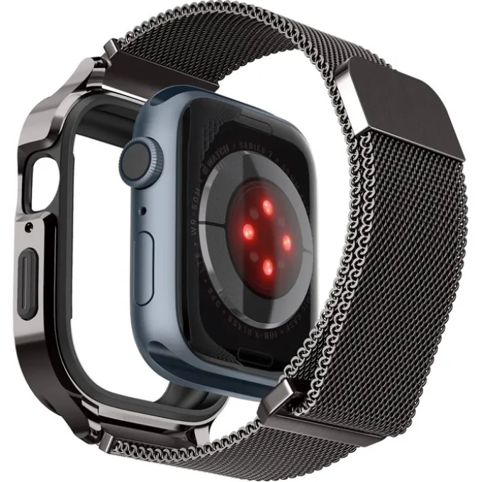 Etui i Pasek Spigen Metal Fit Pro Apple Watch SE 4 5 6 7 8 9 44 / 45 mm Grafitowe