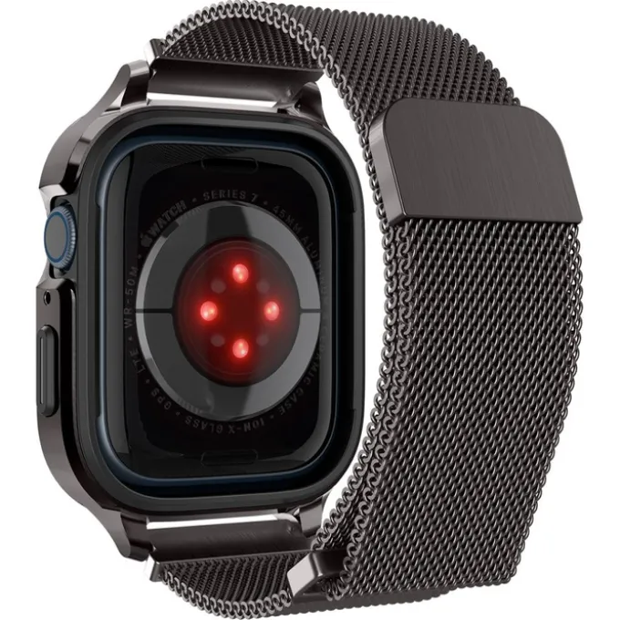 Etui i Pasek Spigen Metal Fit Pro Apple Watch SE 4 5 6 7 8 9 44 / 45 mm Grafitowe