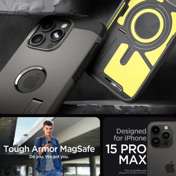 Etui iPhone 15 Pro Max Spigen Tough Armor Mag Magsafe Gunmetal