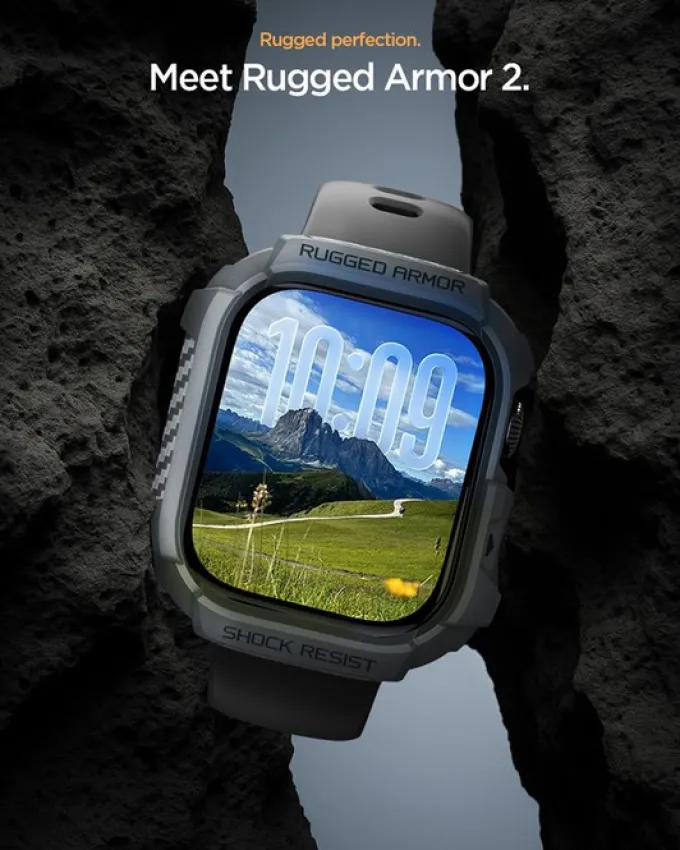 ETUI SPIGEN APPLE WATCH 11 46MM RUGGED ARMOR 2 DARK GRAY