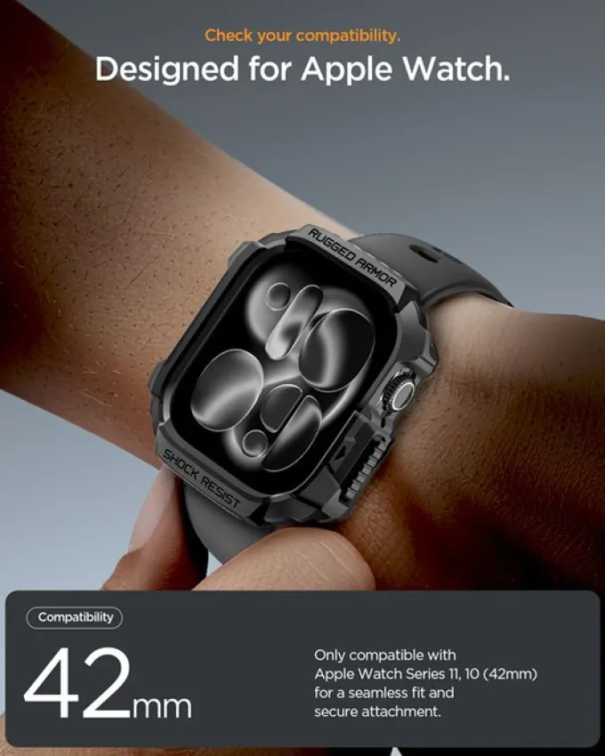 ETUI SPIGEN APPLE WATCH 11 42MM RUGGED ARMOR 2 MATTE BLACK