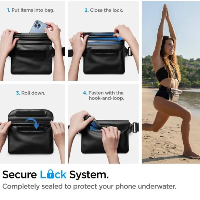 Etui Spigen A620 Uniwersalna Saszetka Wodoodporna Torebka Nerka Na Biodra Waterproof Waist Bag Black