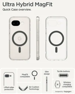 ETUI SPIGEN GOOGLE PIXEL 10A ULTRA HYBRID MAG MAGSAFE CLEAR GRAPHITE