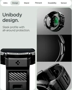 ETUI SPIGEN GOOGLE PIXEL WATCH 4 45mm RUGGED ARMOR PRO Z PODSTAWKĄ CZARNE