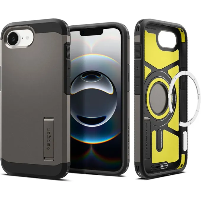 ETUI SPIGEN IPHONE 17E / 16E TOUGH ARMOR MAG MAGSAFE GUNMETAL