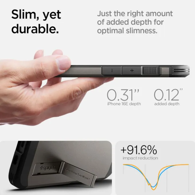 ETUI SPIGEN IPHONE 17E / 16E TOUGH ARMOR MAG MAGSAFE GUNMETAL
