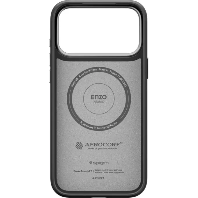 ETUI SPIGEN IPHONE 17 PRO ENZO ARAMID ”T” MAG MAGSAFE BLACK/SILVER