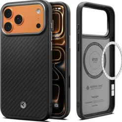 ETUI SPIGEN IPHONE 17 PRO MAX ENZO ARAMID ”T” MAG MAGSAFE BLACK/SILVER