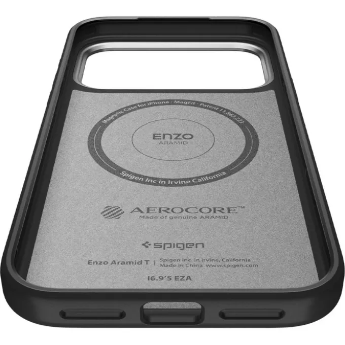 ETUI SPIGEN IPHONE 17 PRO MAX ENZO ARAMID ”T” MAG MAGSAFE BLACK/SILVER