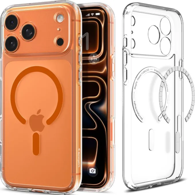 ETUI SPIGEN IPHONE 17 PRO MAX ULTRA HYBRID MAG MAGSAFE CLEAR/ORANGE