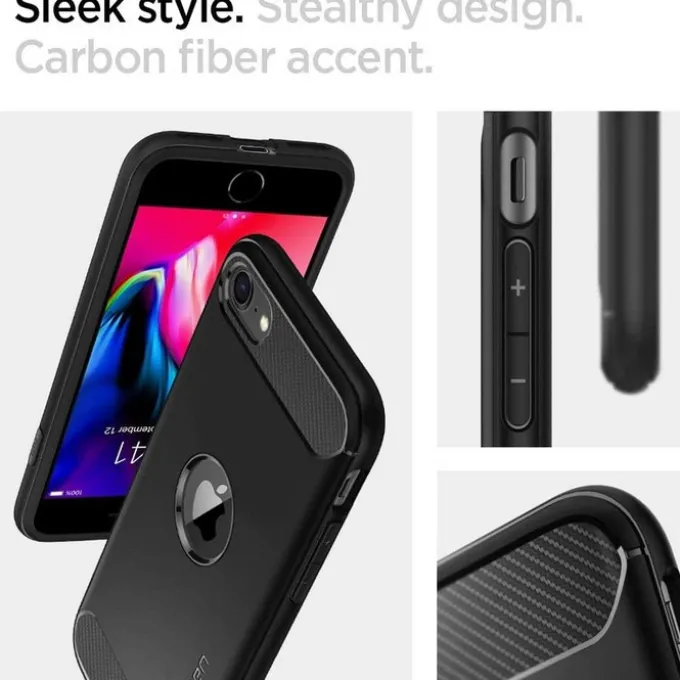 Etui SPIGEN iPhone SE 2022 2020 Rugged Armor Black Czarne Case