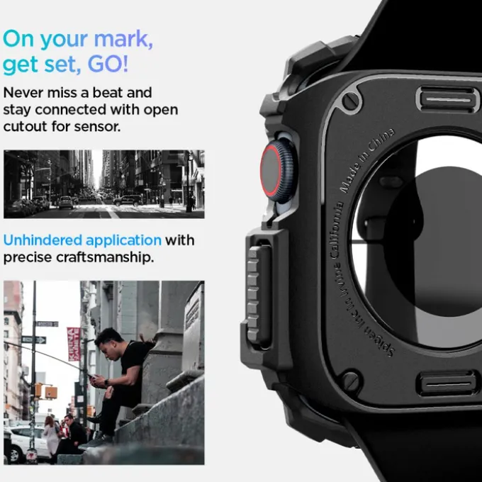 ETUI SPIGEN RUGGED ARMOR APPLE WATCH 10 (46 MM) MATTE BLACK