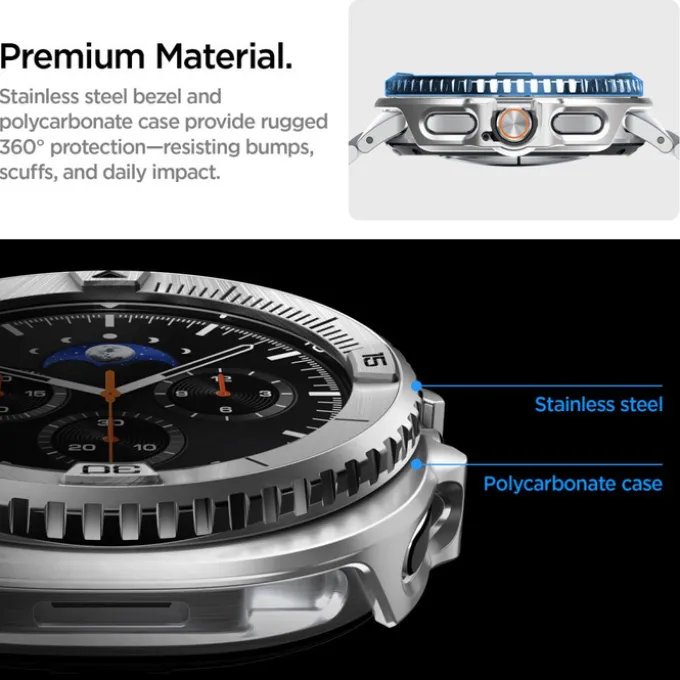 ETUI SPIGEN SAMSUNG GALAXY WATCH 8 CLASSIC (46 MM) BEZEL TUNE PRO PILOT SILVER