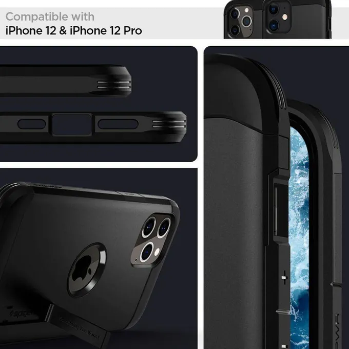 Etui SPIGEN Tough Armor iPhone 12 12 Pro Black Czarne Case