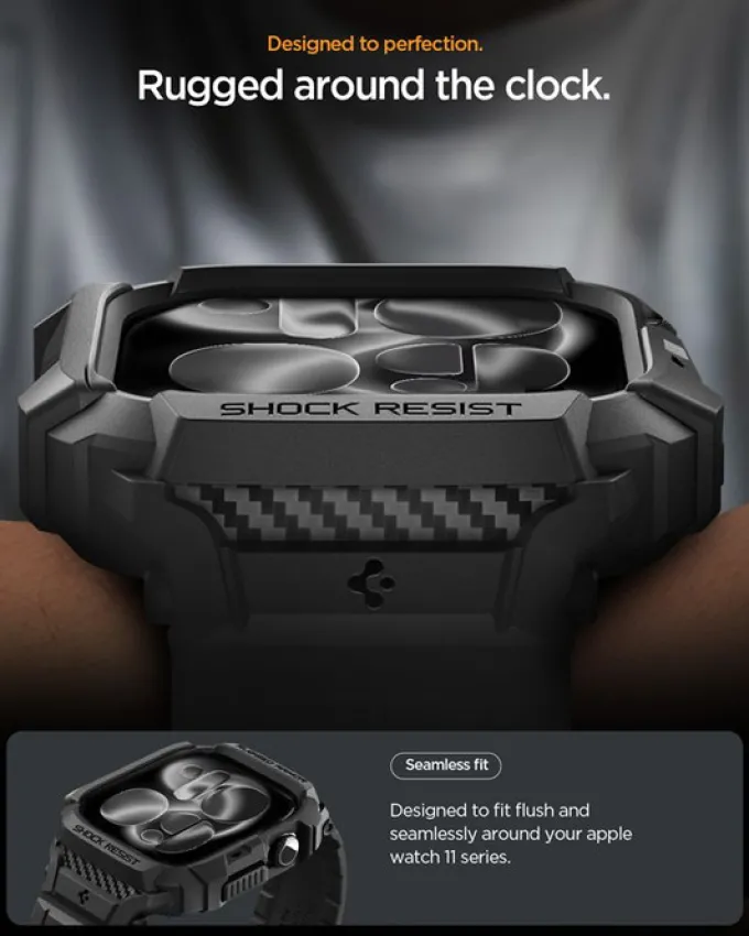 ETUI Z PASKIEM SPIGEN APPLE WATCH 11 46MM RUGGED ARMOR PRO 2 MATTE BLACK