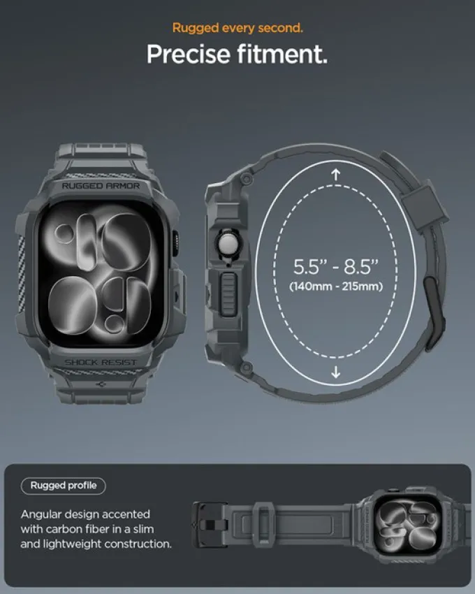 ETUI Z PASKIEM SPIGEN APPLE WATCH 11 46MM RUGGED ARMOR PRO 2 DARK GRAY