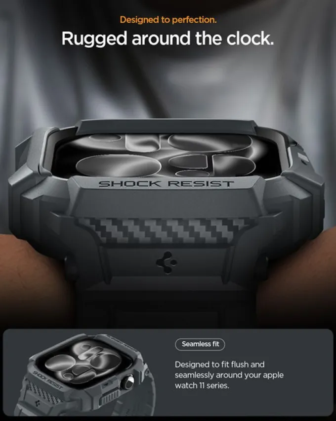 ETUI Z PASKIEM SPIGEN APPLE WATCH 11 46MM RUGGED ARMOR PRO 2 DARK GRAY