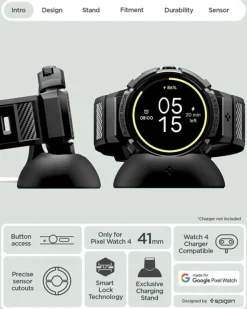 ETUI Z PASKIEM SPIGEN GOOGLE PIXEL WATCH 4 41MM RUGGED ARMOR PRO + STAND MATTE BLACK