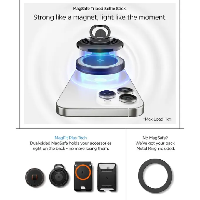KIJEK SELFIE SPIGEN S581W MAGSAFE BLUETOOTH SELFIE STICK TRIPOD BLACK