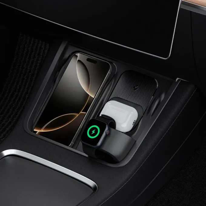 ORGANIZER Z UCHWYTEM DO ŁADOWARKI SPIGEN TESLA MODEL Y/3 3W1 WIRELESS CHARGING HUB MOUNT BLACK