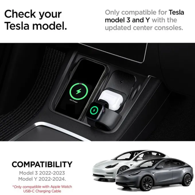 ORGANIZER Z UCHWYTEM DO ŁADOWARKI SPIGEN TESLA MODEL Y/3 3W1 WIRELESS CHARGING HUB MOUNT BLACK