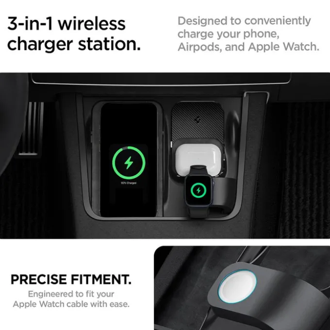 ORGANIZER Z UCHWYTEM DO ŁADOWARKI SPIGEN TESLA MODEL Y/3 3W1 WIRELESS CHARGING HUB MOUNT BLACK