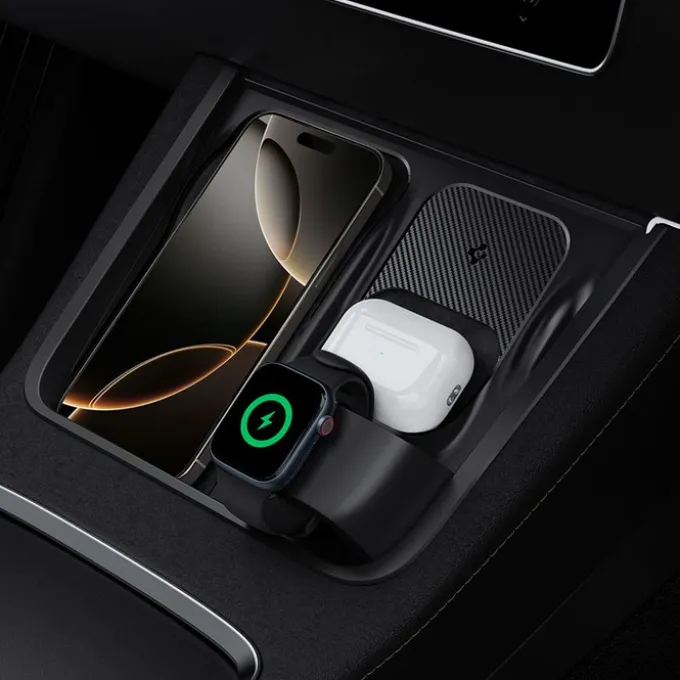 ORGANIZER Z UCHWYTEM DO ŁADOWARKI SPIGEN TESLA MODEL Y/3 3W1 WIRELESS CHARGING HUB MOUNT BLACK