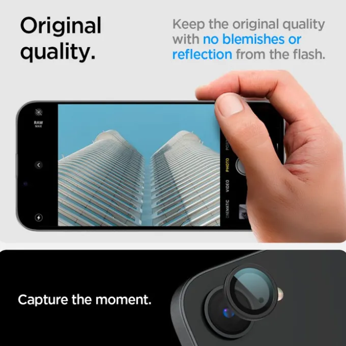 OSŁONA APARATU SPIGEN IPHONE 17e/16e OPTIK PRO GLAS.TR ”EZ FIT” CAMERA PROTECTOR 2-PACK CZARNA