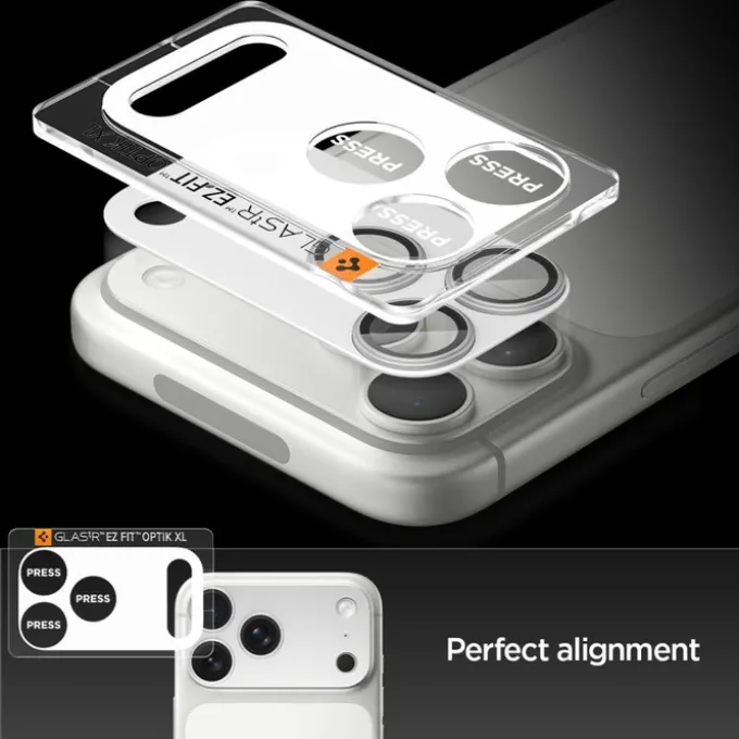 OSŁONA APARATU SPIGEN IPHONE 17 PRO OPTIK PRO XL GLAS.TR ”EZ FIT” CAMERA PROTECTOR SILVER