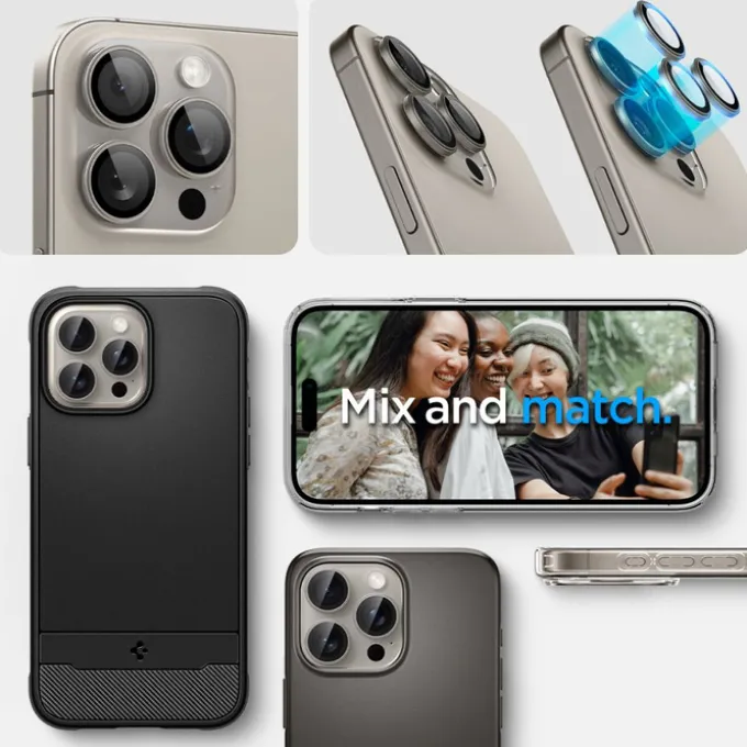 OSŁONA APARATU SPIGEN IPHONE 15 PRO / MAX / 16 PRO / MAX OPTIK.TR EZ FIT 2-PACK NATURAL TITANIUM