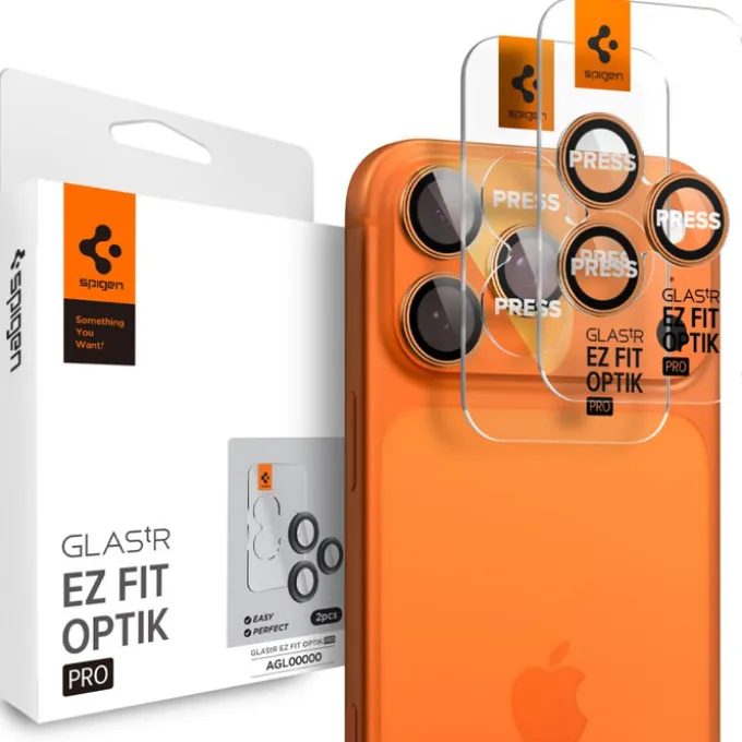 OSŁONA APARATU SPIGEN IPHONE 17 PRO / MAX OPTIK PRO GLAS.TR ”EZ FIT” 2-PACK ORANGE