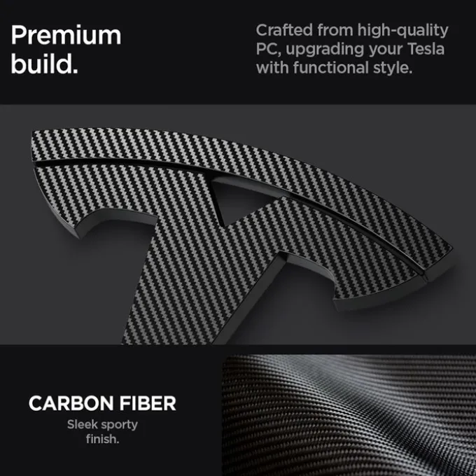 OSŁONA NA PRZEDNIE LOGO ZNACZEK SPIGEN TESLA MODEL 3 2024 FRONT EMBLEM LOGO FULL COVER CARBON