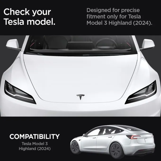 OSŁONA NA PRZEDNIE LOGO ZNACZEK SPIGEN TESLA MODEL 3 2024 FRONT EMBLEM LOGO FULL COVER CARBON