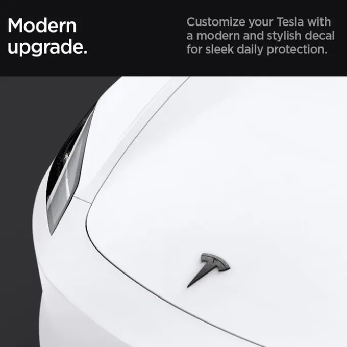 OSŁONA NA PRZEDNIE LOGO ZNACZEK SPIGEN TESLA MODEL 3 2024 FRONT EMBLEM LOGO FULL COVER CARBON