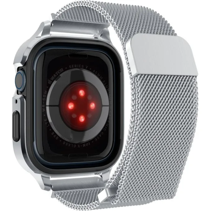 Pasek i Etui Spigen Metal Fit Pro Apple Watch 9 8 7 6 5 4 SE 2022 44 / 45 mm Srebny