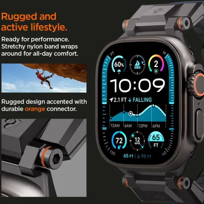 PASEK SPIGEN APPLE WATCH 6 / 7 / 8 / 9 / 10 / SE / ULTRA 1 / 2 (44 / 45 / 46 / 49 MM) DURAPRO ARMOR GRANATOWY