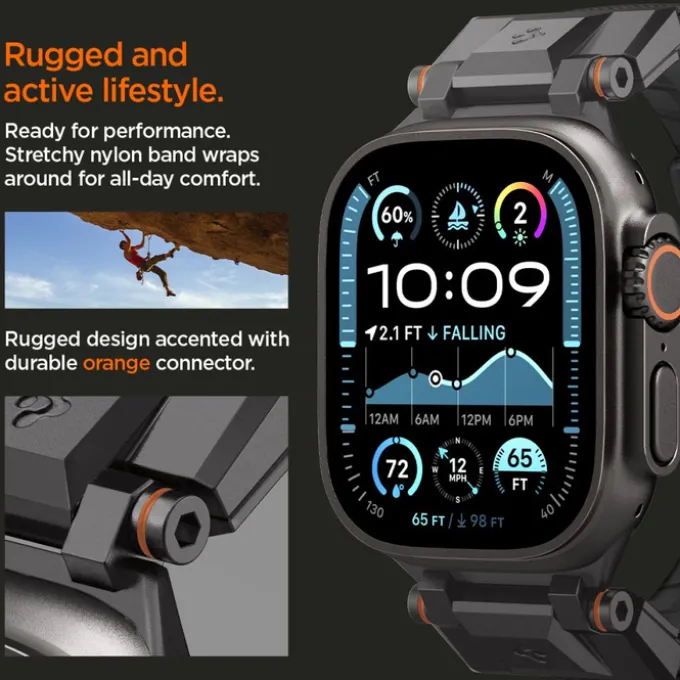 PASEK SPIGEN APPLE WATCH 6 / 7 / 8 / 9 / 10 / SE / ULTRA 1 / 2 (44 / 45 / 46 / 49 MM) DURAPRO ARMOR CZARNY
